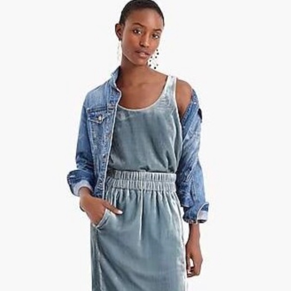 J Crew Sz XS Gray Velvet Top and Skirt 2-Piece Set